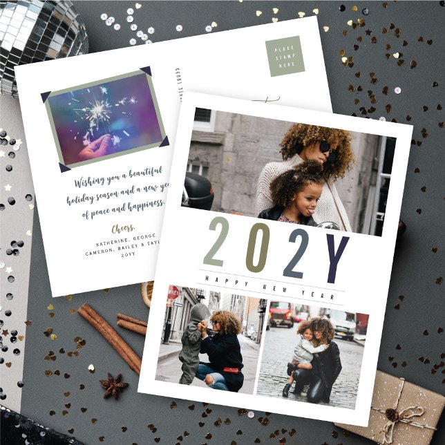 Minimalistiskt färgfyllt år 3 fotomodern enkelt helg vykort (Minimalist Colorful Year 3 Photo Modern Simple Holiday Postcard @ fat_fa_tin)