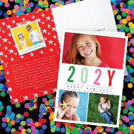 Minimalistiskt färgfyllt år 3 fotomodern enkelt helgkort