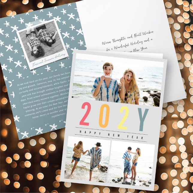 Minimalistiskt färgfyllt år 3 fotomodern enkelt helgkort (Skapare uppladdad)