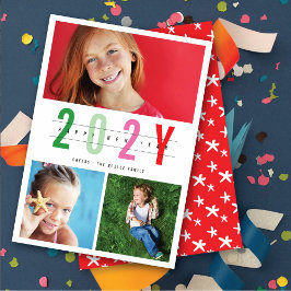 Minimalistiskt färgfyllt år 3 fotomodern enkelt julkort