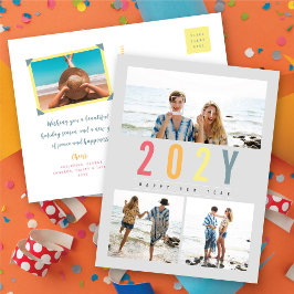 Minimalistiskt färgfyllt år enkelt 3 fotomodern helg vykort