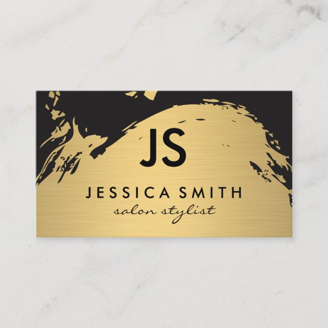 Minimalistiskt Faux Metallic Guld Brushed Monogram Visitkort (Framsida)