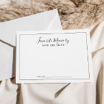 Minimalistiskt favoritminne med brickspel rådkort<br><div class="desc">Detta minimalistiska favoritminne med bridspelkortet är perfekt för en enkel möhippa. Den moderna romantiska designen har klassisk svart- och vit typografi parad med en rografi av rustik men elegant med vintage handskrivet stil. Anpassade i alla färg. Behålla designen enkel och elegant, som den är, eller anpassa den genom att lägga...</div>