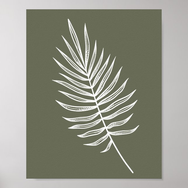 Minimalistiskt Fern Line Teckning på Oliv grönt Poster (Framsidan)
