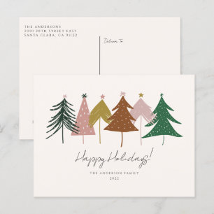 Minimalistiskt Festive Julgranar Helgdag Postca Helg Vykort