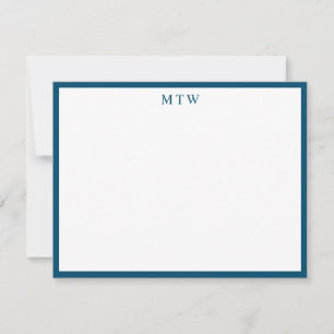 Minimalistiskt fet blå kvadrat-Gräns-monogram Anteckningskort