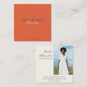 Minimalistiskt fet Boho Orange Sunset Photo Fyrkantigt Visitkort