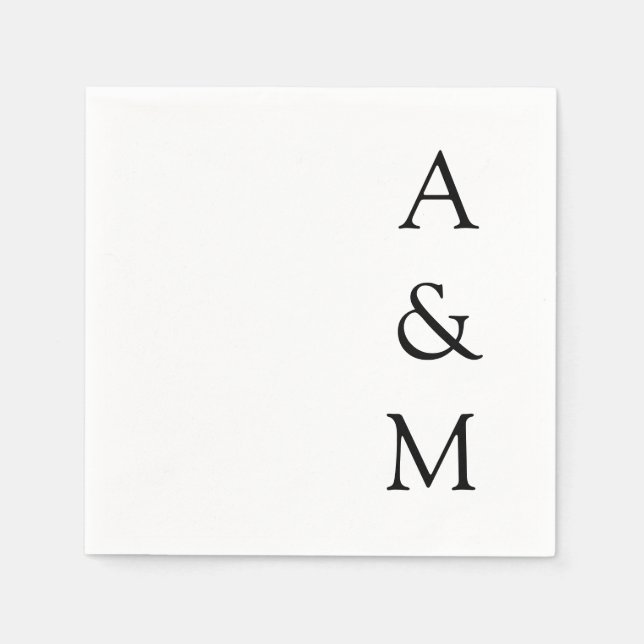 Minimalistiskt fet Monogram Boho Bröllop Black Whi Pappersservett (Framsidan)