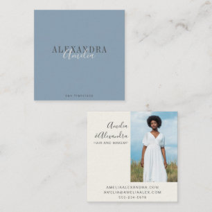 Minimalistiskt fet skript Boho Dusty Blue Photo Fyrkantigt Visitkort
