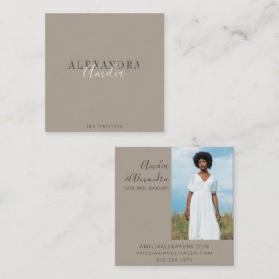 Minimalistiskt fet skript Boho Taupe Brown Photo Fyrkantigt Visitkort