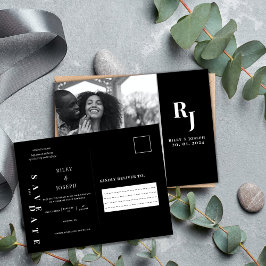 Minimalistiskt fet svart och vitt sparar datumet vykort