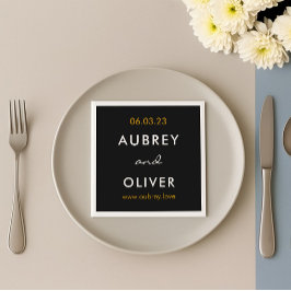 Minimalistiskt Finare Black Bröllop Monogram Pappersservett