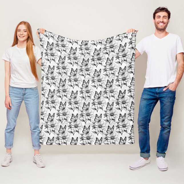 Minimalistiskt fjäril på Flower Mönster Design Fleecefilt (Skapare uppladdad)