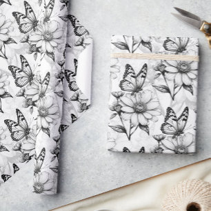 Minimalistiskt fjäril på Flower Mönster Design Presentpapper
