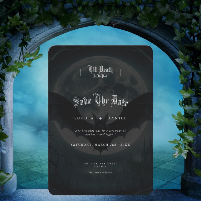 Minimalistiskt Fladdermus gotiic Bröllop Spara Datumet (Skapare uppladdad)