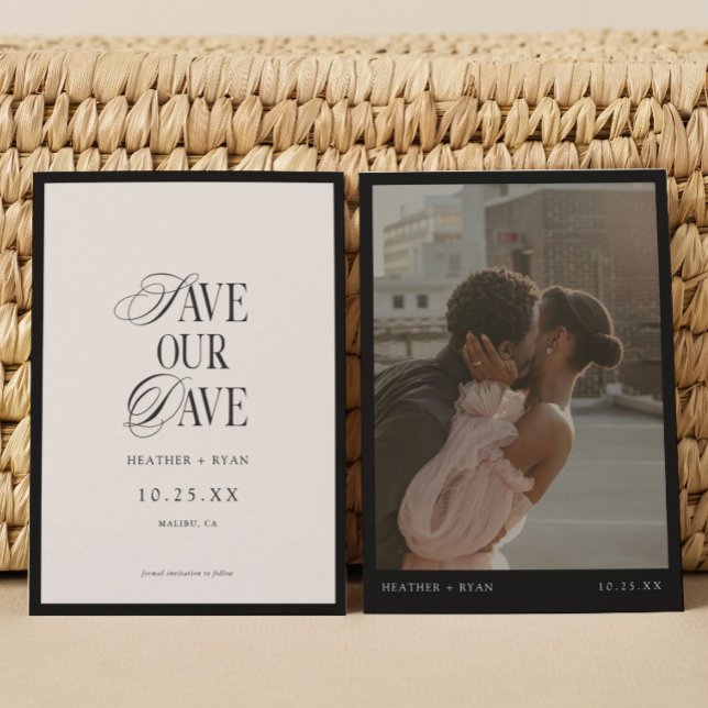 Minimalistiskt formalistiskt svartvitt och vitt fo spara datumet (Skapare uppladdad)