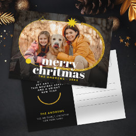 Minimalistiskt fotfoto för julfamiljen Guld Glitte Helg Vykort