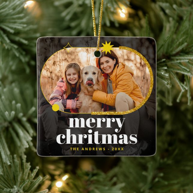 Minimalistiskt fotfoto för julfamiljen Guld Glitte Julgransprydnad Keramik (Träd)