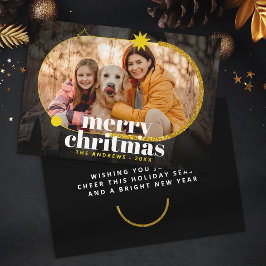 Minimalistiskt fotfoto för julfamiljen Guld Glitte Julkort