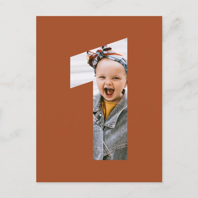 Minimalistiskt foto 1:a födelsedag ANPASSNINGSBAR  Inbjudan Vykort (Framsida)