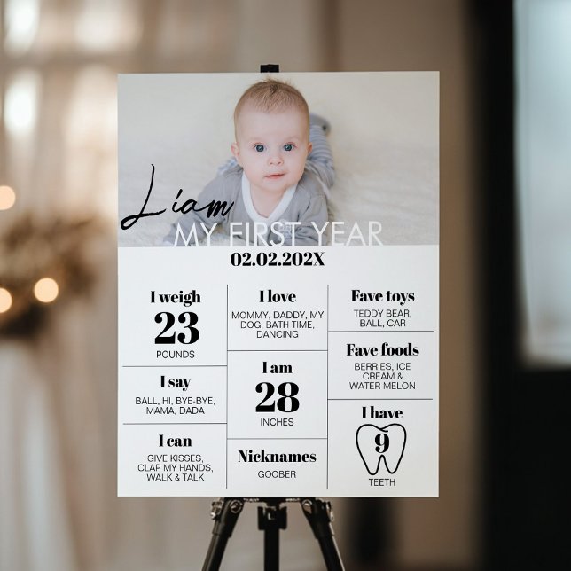 Minimalistiskt foto 1:a födelsedagans milstolpstec poster (Skapare uppladdad)