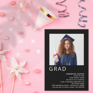 Minimalistiskt foto 2022 Studenten Black Inbjudningar