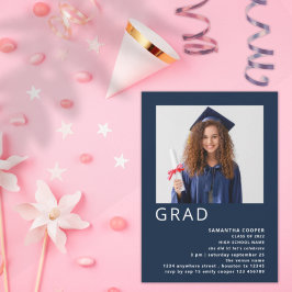 Minimalistiskt foto 2022 Studenten-marinblått Inbjudningar