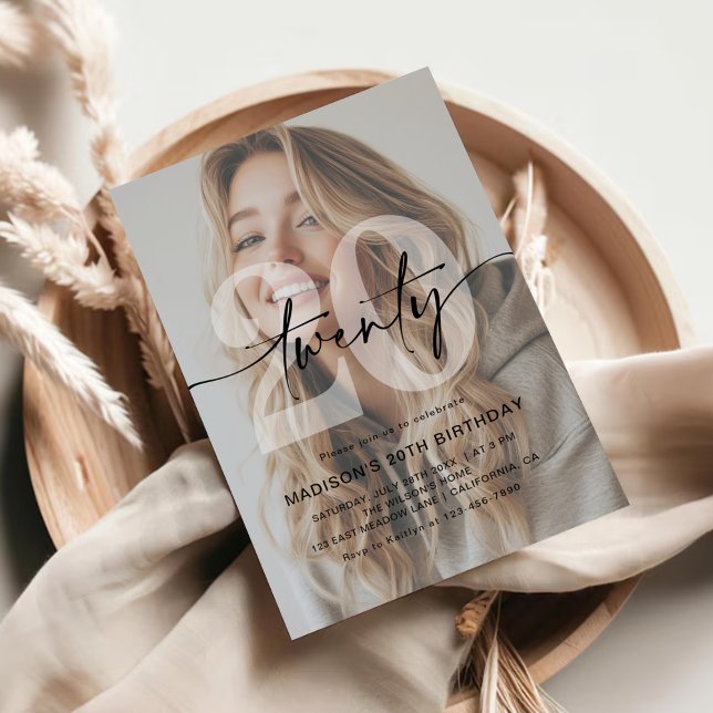 Minimalistiskt foto 20:e Födelsedagsfesten Inbjudningar (Skapare uppladdad)