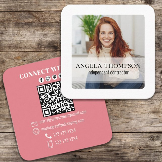 Minimalistiskt foto anslutet med Me QR-kod Fyrkantigt Visitkort (Skapare uppladdad)