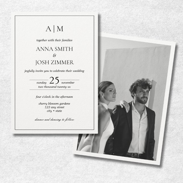 Minimalistiskt foto av Classy Elegant Black & Whit Inbjudningar (Classy Black & White Photo Wedding Invitation)