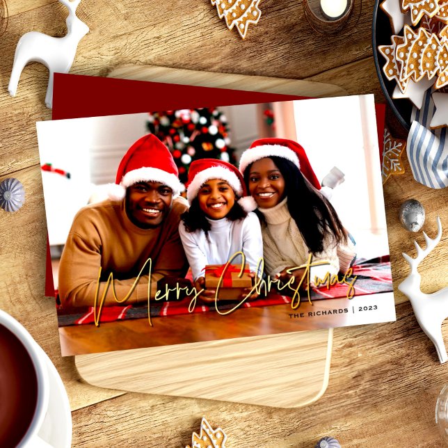 Minimalistiskt foto av Guld & Red God jul Julkort (Skapare uppladdad)