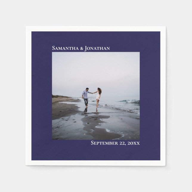 Minimalistiskt foto av modern marin blå Bröllop Pappersservett (Framsidan)