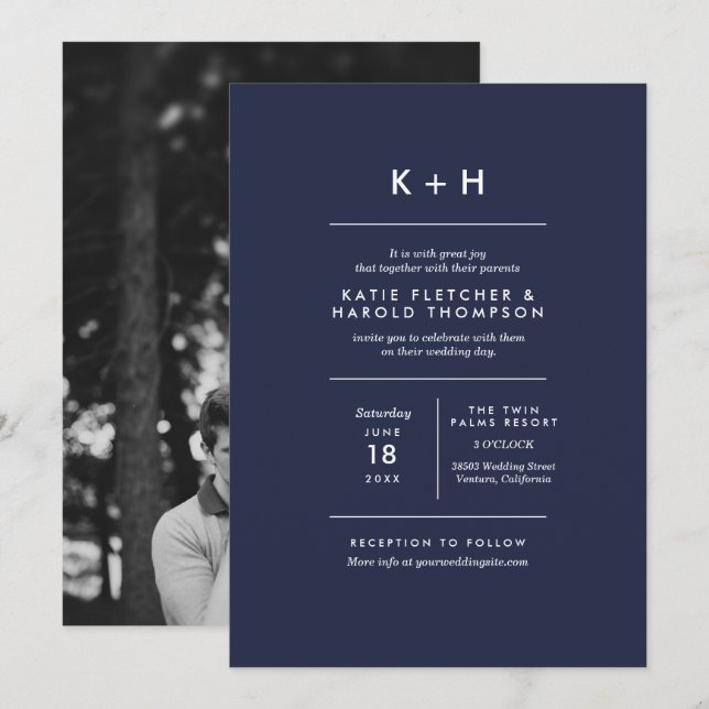 Minimalistiskt foto Bröllop Inbjudningar (Fram/baksida)