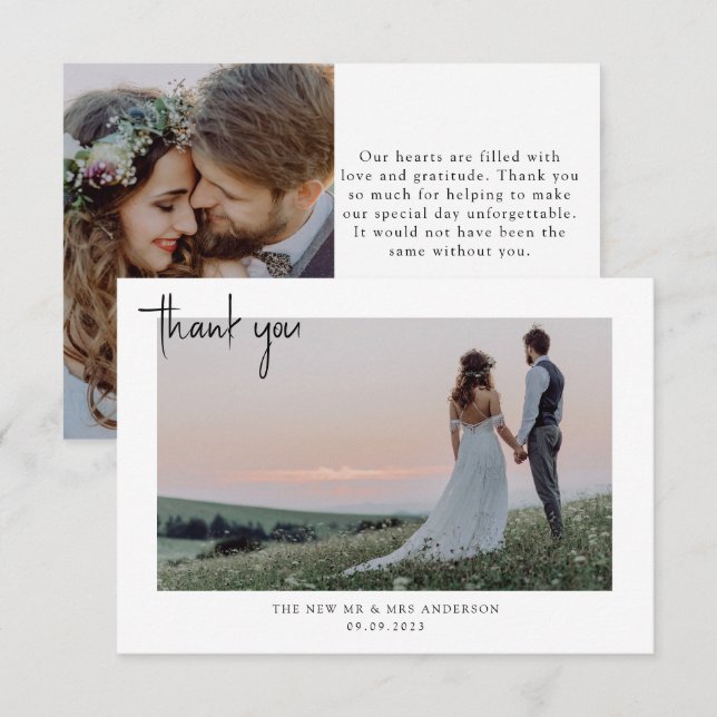 Minimalistiskt foto Bröllop Tack Kort (Fram/baksida)
