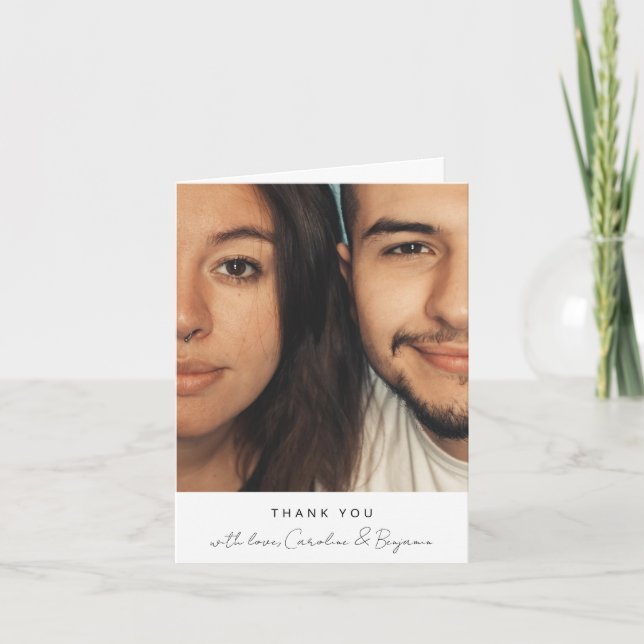 Minimalistiskt foto bröllop tack make och maka kort (Framsida)