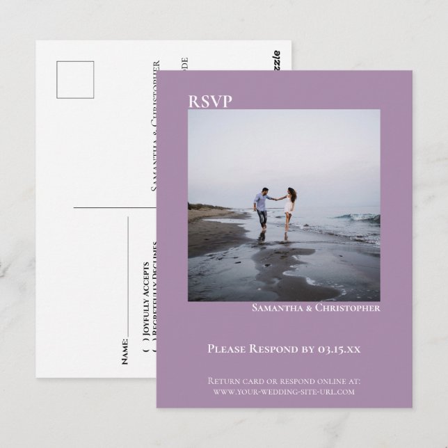 Minimalistiskt foto Enkel Lavendelbröllop RSVP Vykort (Fram/baksida)