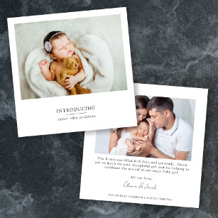 Minimalistiskt foto-födelsetal i Nyfödd bebis Tack Kort