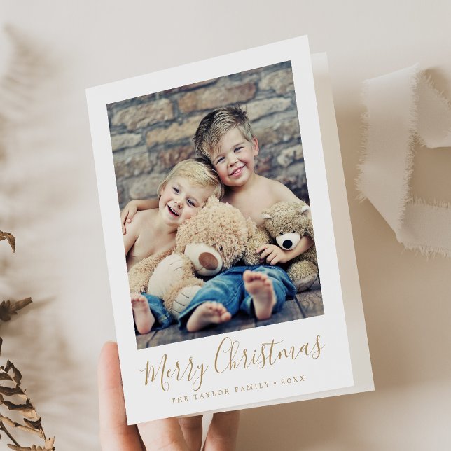 Minimalistiskt foto för Guld God jul Porträtt Helgkort (Skapare uppladdad)