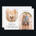 Minimalistiskt foto för Modern Arch Ram Collage Julkort<br><div class="desc">Skicka önskemål till din familj och dina vänner med det här moderna helgdag-kortet. Två bilder framtill i en persikobåge ram,  åtföljda av elegantens svarta kalligrafi-skript och persika tydlig bakgrund på baksidan. Det moderna och minimalistiska stil kommer verkligen att låta dina familjefotografier skina.</div>