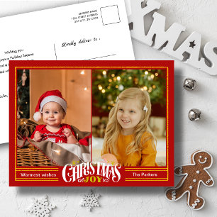 Minimalistiskt foto för modern Festive Red Jul JOY Helg Vykort