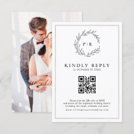 Minimalistiskt foto för svartvit Löv, modern QR-ko OSA Kort