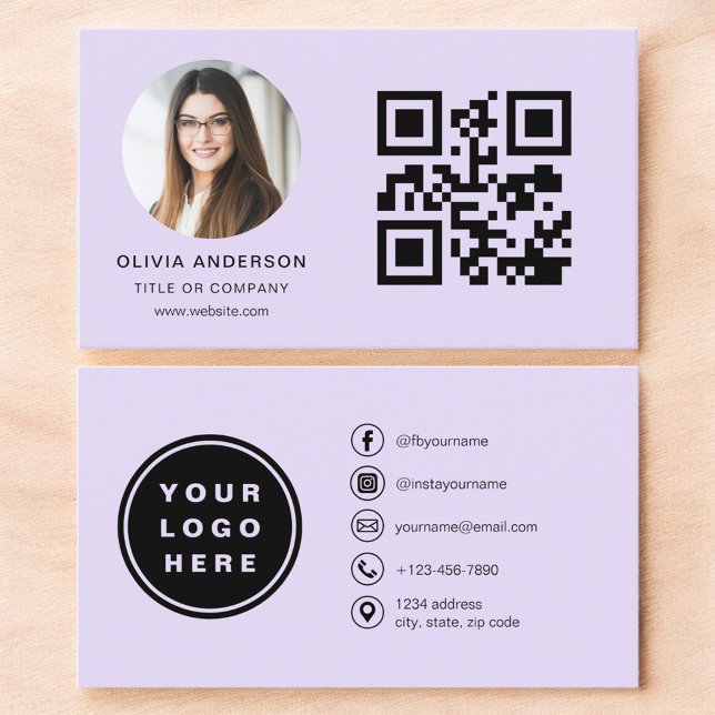 Minimalistiskt foto med Lavender Lila med QR-kod Visitkort (Skapare uppladdad)