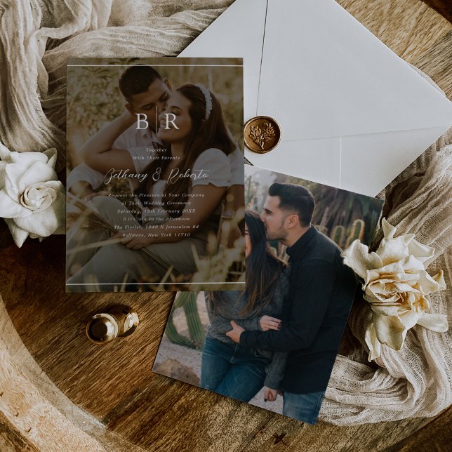 Minimalistiskt foto monogram bröllopsinbjudan inbjudningar (Skapare uppladdad)