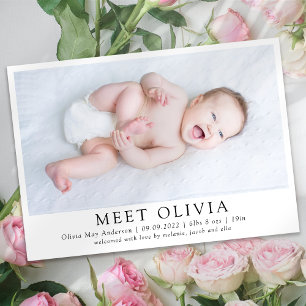 Minimalistiskt foto Möte med Baby födelsemeddeland Meddelande