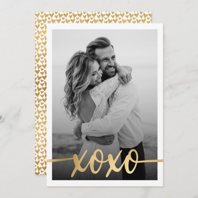 Minimalistiskt foto på Alla hjärtans dag i Guld XO (Fram/baksida)