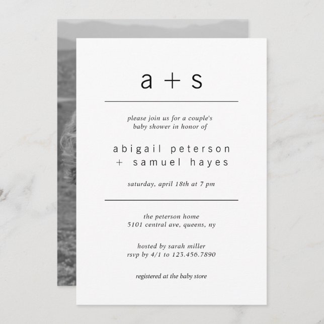 Minimalistiskt foto-Par-babydusch Inbjudningar (Fram/baksida)