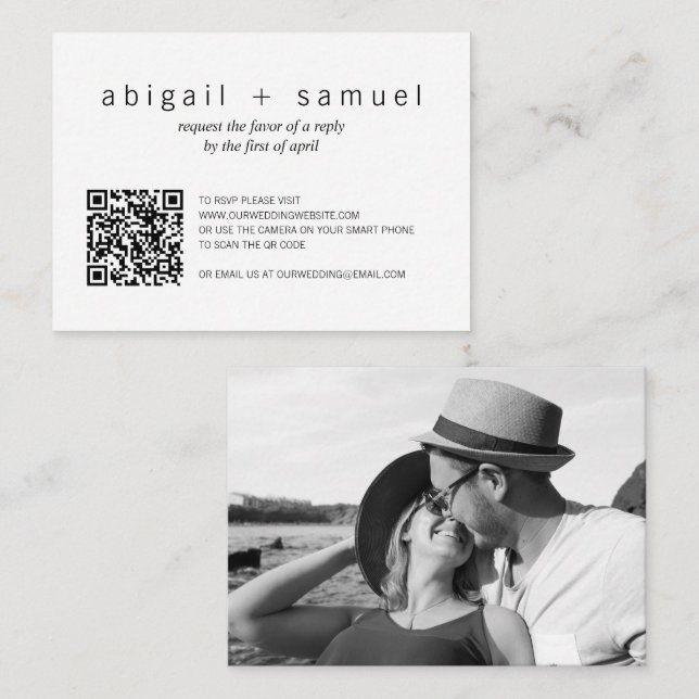 Minimalistiskt foto QR-kod Bröllop Mini OSA kort (Fram/baksida)