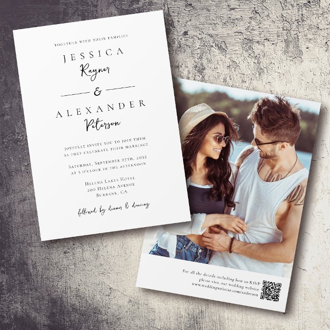 Minimalistiskt foto QR-kodskript Bröllop Inbjudningar (Skapare uppladdad)