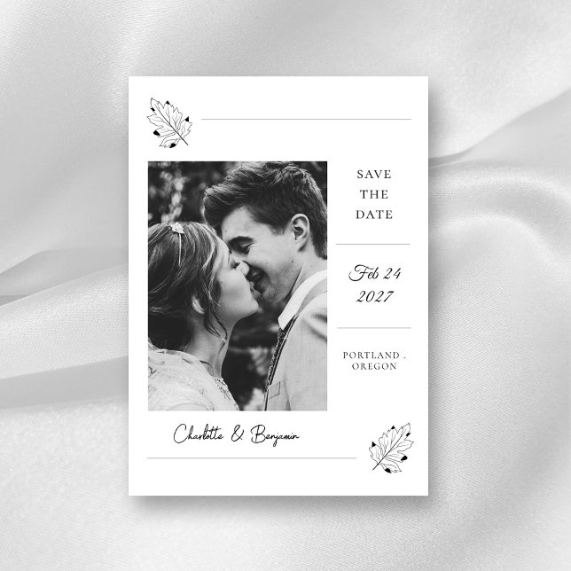 Minimalistiskt foto Spara datum | Elegant bröllop Spara Datumet (Photo Save the Date Minimalist Wedding Invitation)
