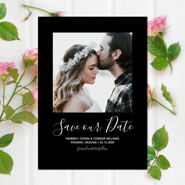 Minimalistiskt foto Spara datum | Svart Spara Datumet (Minimalist Photo Save the Date - Black)